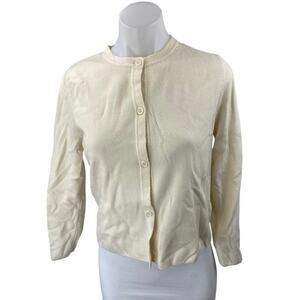 Zara Women's Cream Long Sleeve Knit Crew Neck Button Up Cardigan Sweater Size M